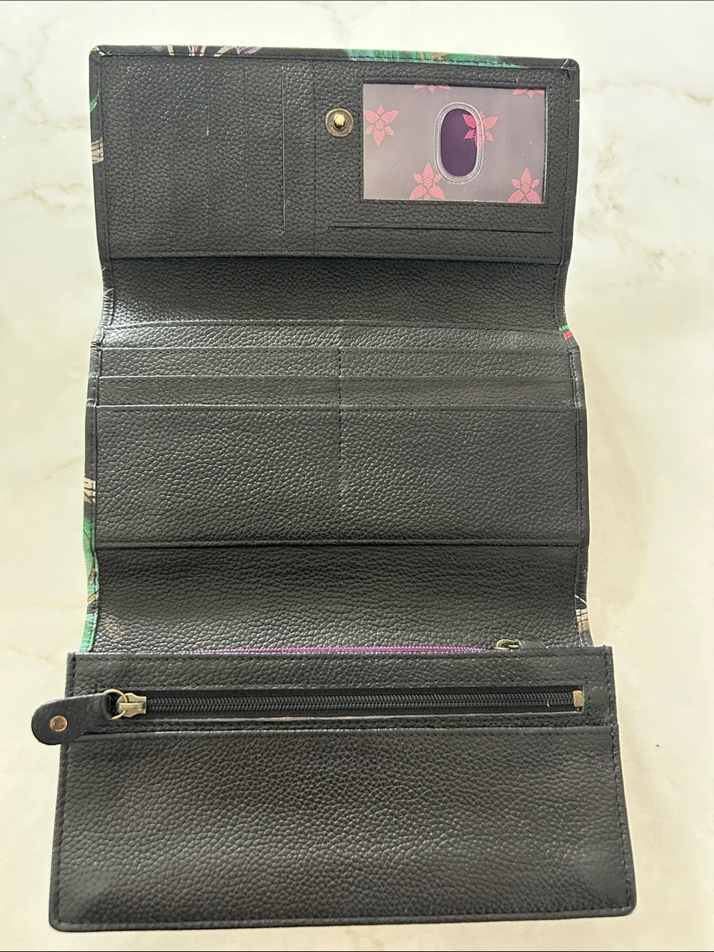 Anuschka Hand Painted Leather Trifold Wallet Jungle Queen Leopard - Excellent!
